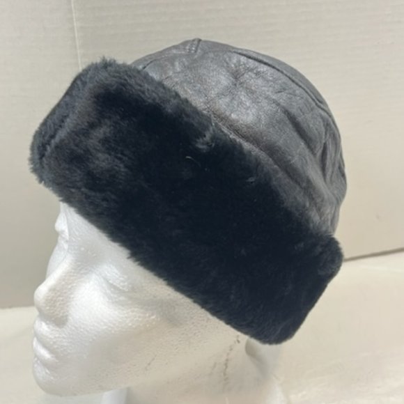 VTG North King Black Fur Genuine Leather Trapper Hat USA Seifter & Sons Size LG - Picture 1 of 8